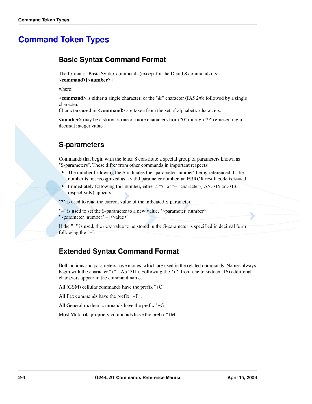 PIONEERPOS G24-LC manual Command Token Types, Basic Syntax Command Format, Parameters, Extended Syntax Command Format 