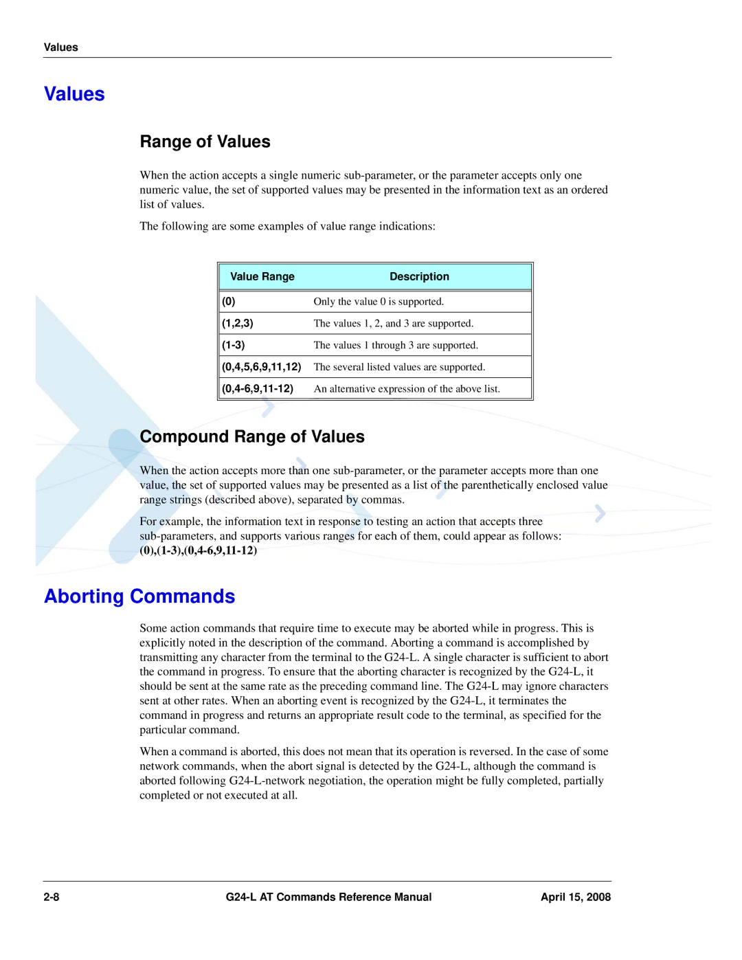 PIONEERPOS G24-LC manual Aborting Commands, Compound Range of Values 