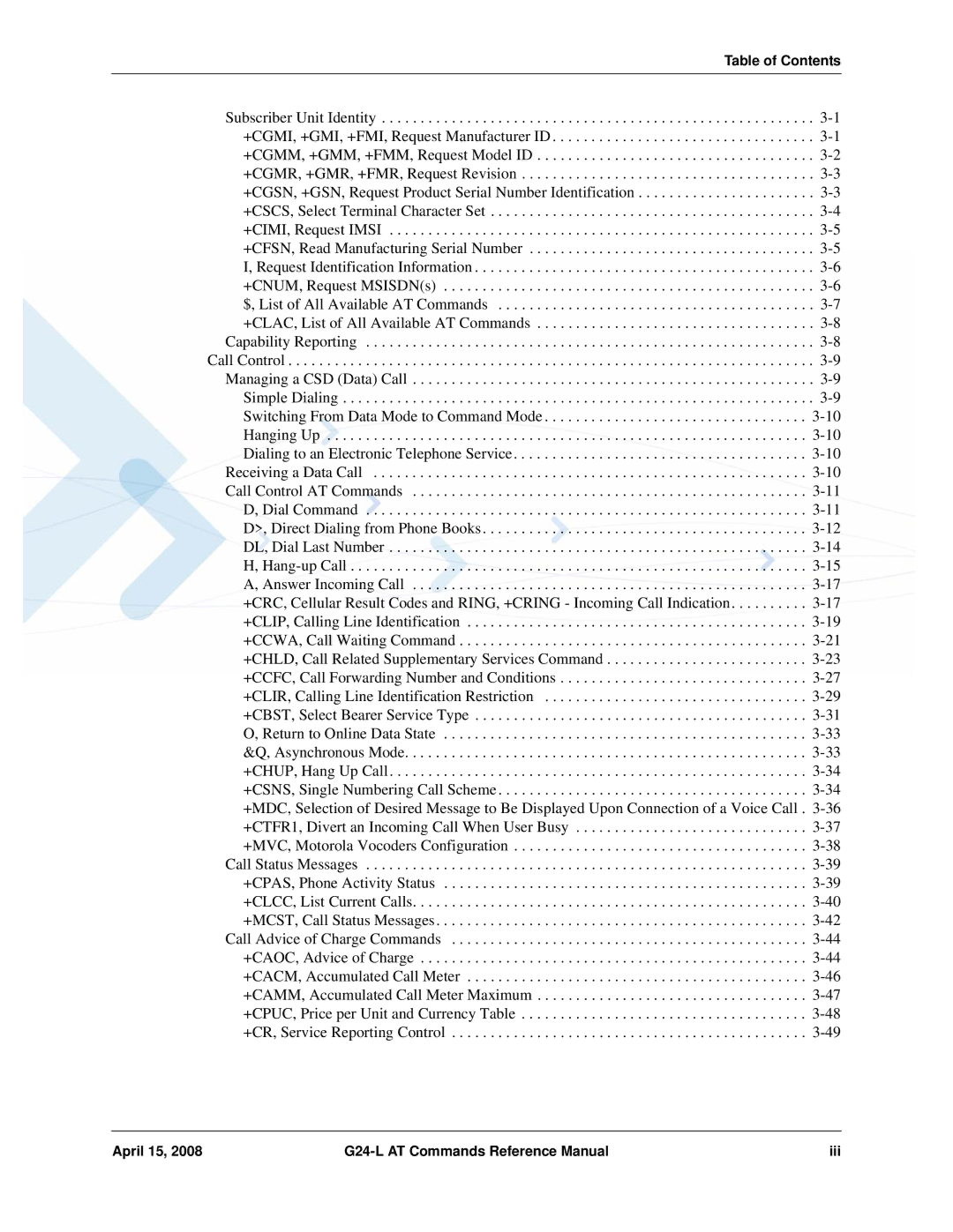 PIONEERPOS G24-LC manual April 15 G24-L AT Commands Reference Manual Iii 