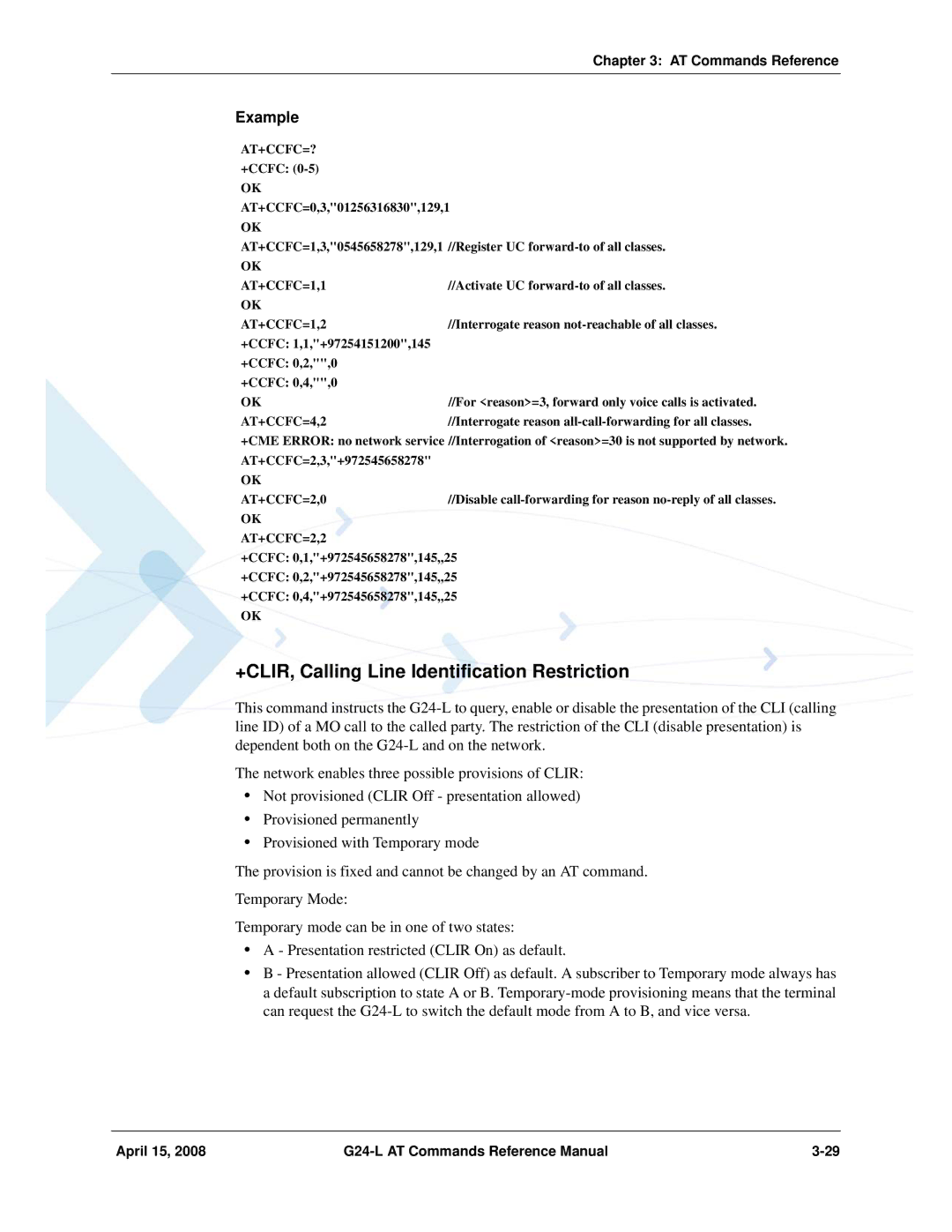 PIONEERPOS G24-LC manual +CLIR, Calling Line Identification Restriction 