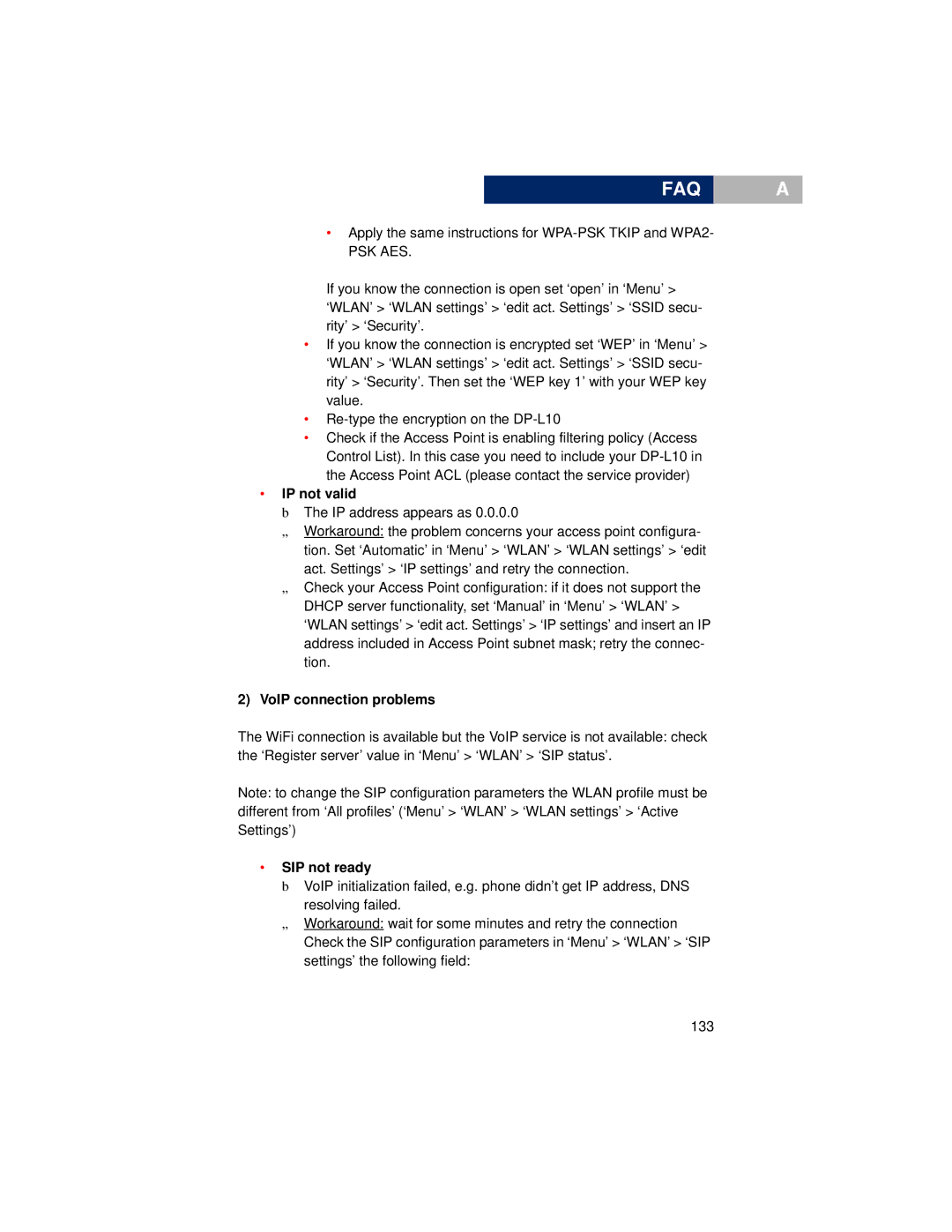 Pirelli DP-L10 manual IP not valid, VoIP connection problems, SIP not ready 