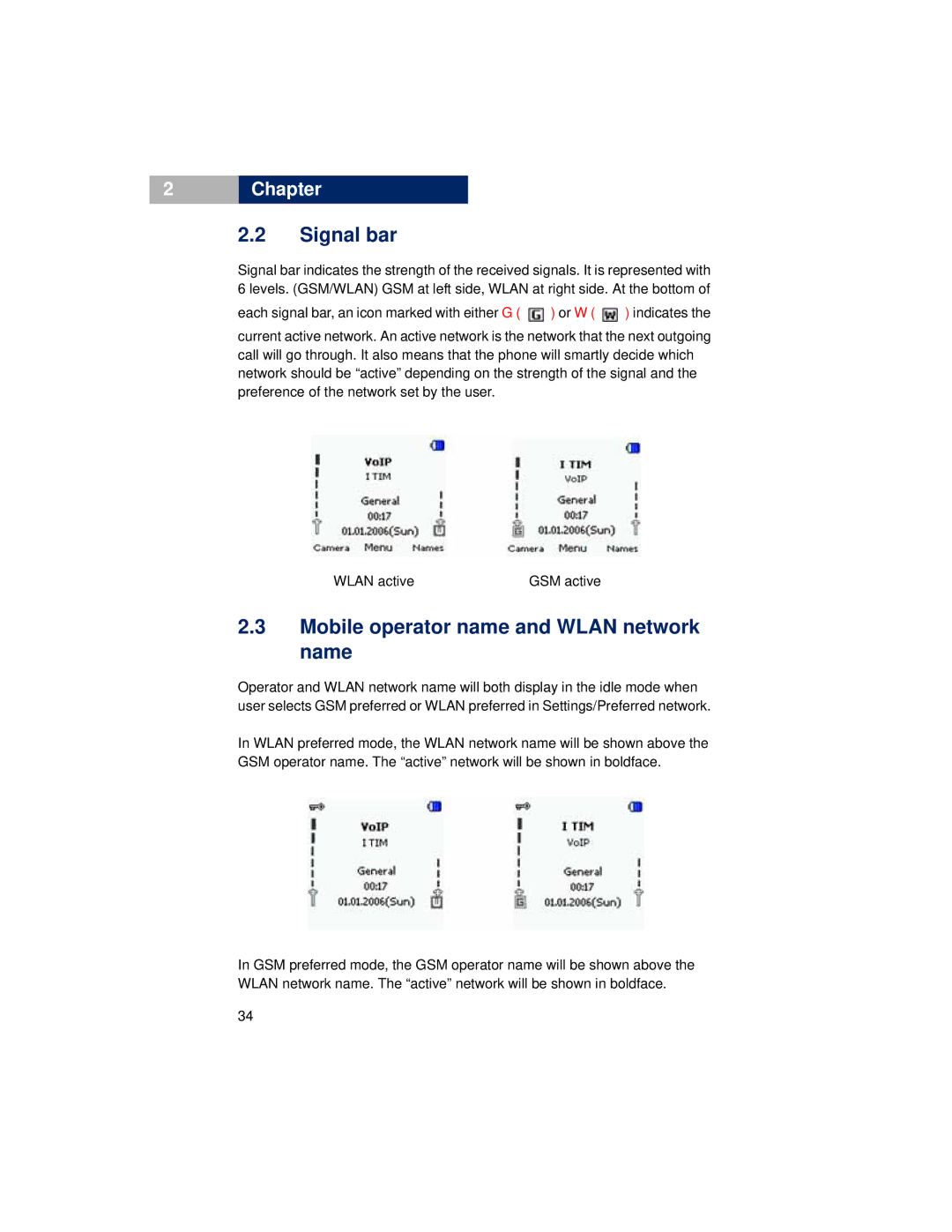 Pirelli DP-L10 manual Signal bar, Mobile operator name and Wlan network name 