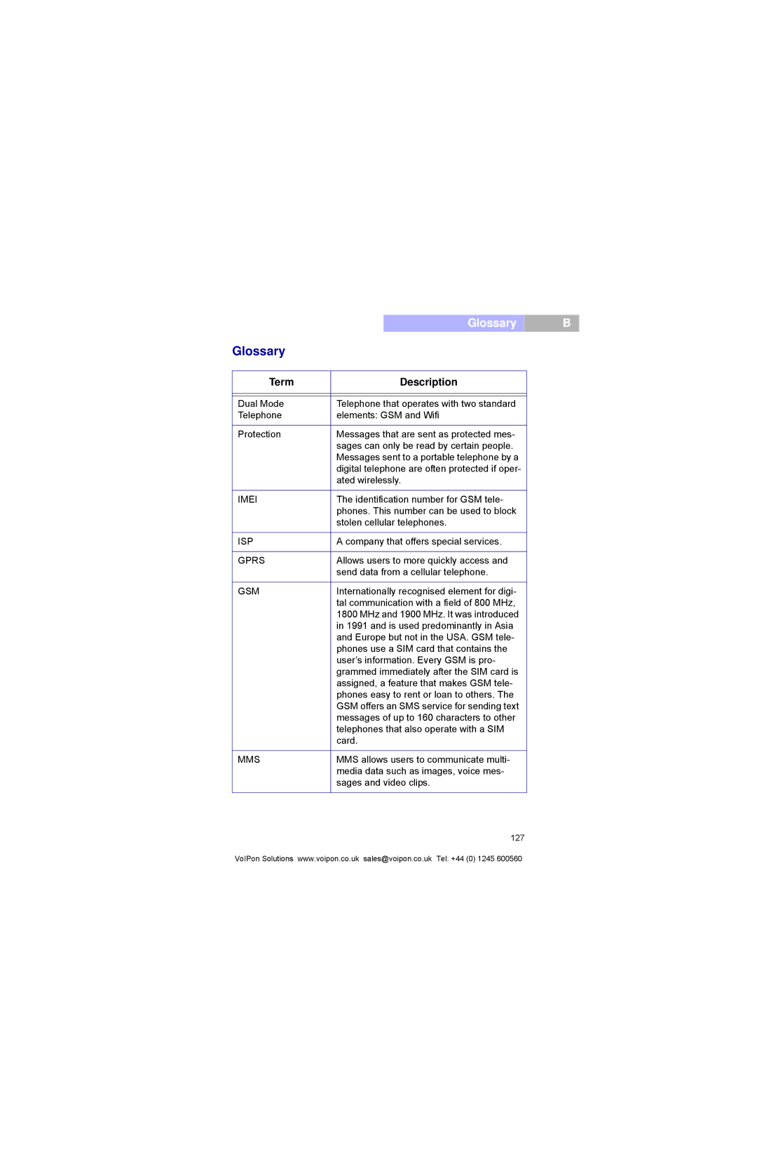 Pirelli DP-L10 manual Glossary, Term Description 