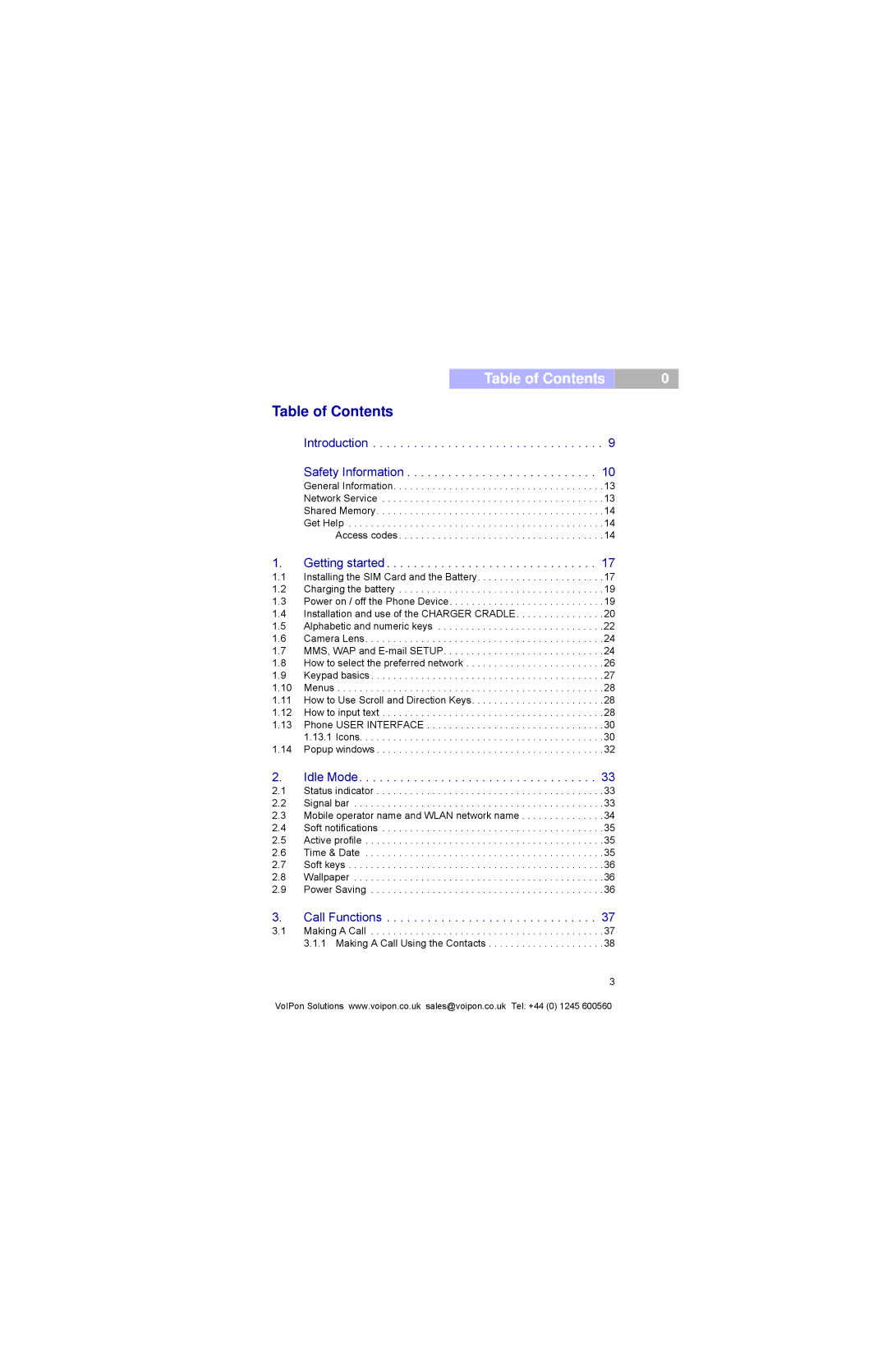 Pirelli DP-L10 manual Table of Contents 