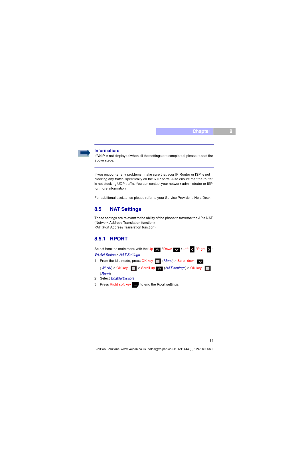 Pirelli DP-L10 manual Rport, Wlan Status NAT Settings, Select Enable/Disable 