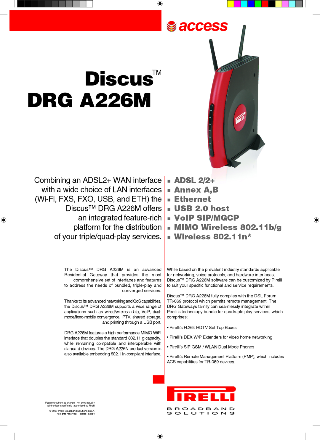 Pirelli DRG A226M manual 