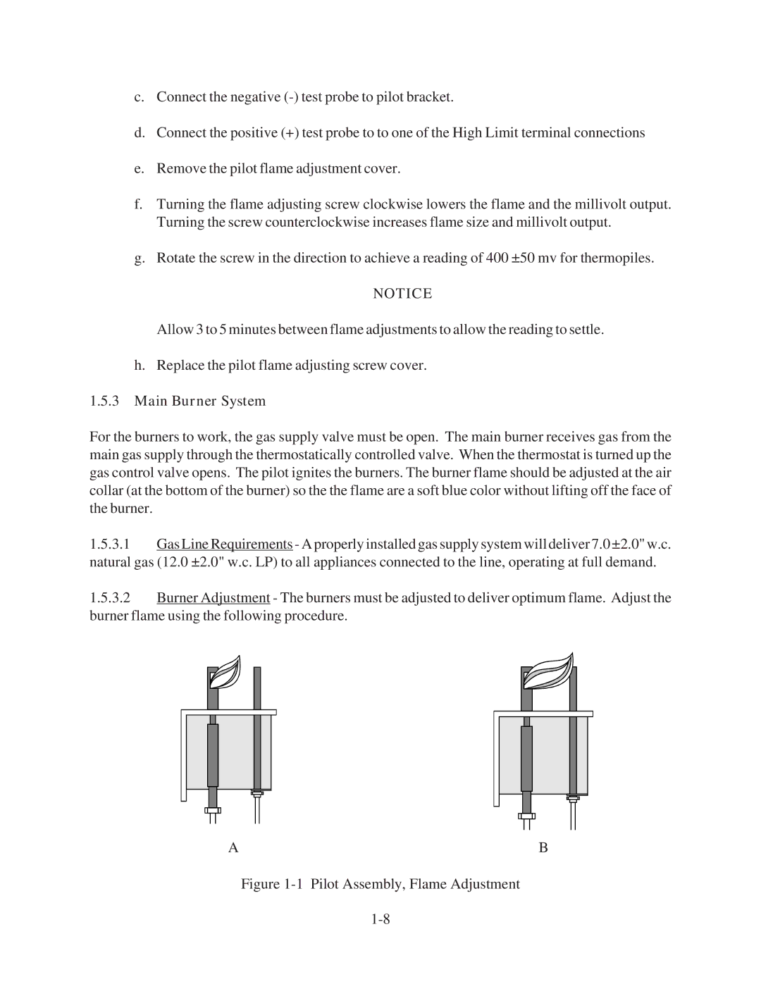 Pitco Frialator 35C+, 45C+ manual Main Burner System, Pilot Assembly, Flame Adjustment 