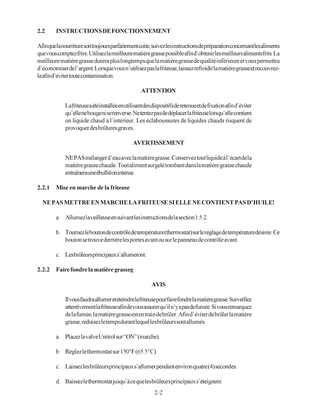 Pitco Frialator 35C+, 45C+ Instructionsdefonctionnement, Mise en marche de la friteuse, Faire fondre la matière grasseg 