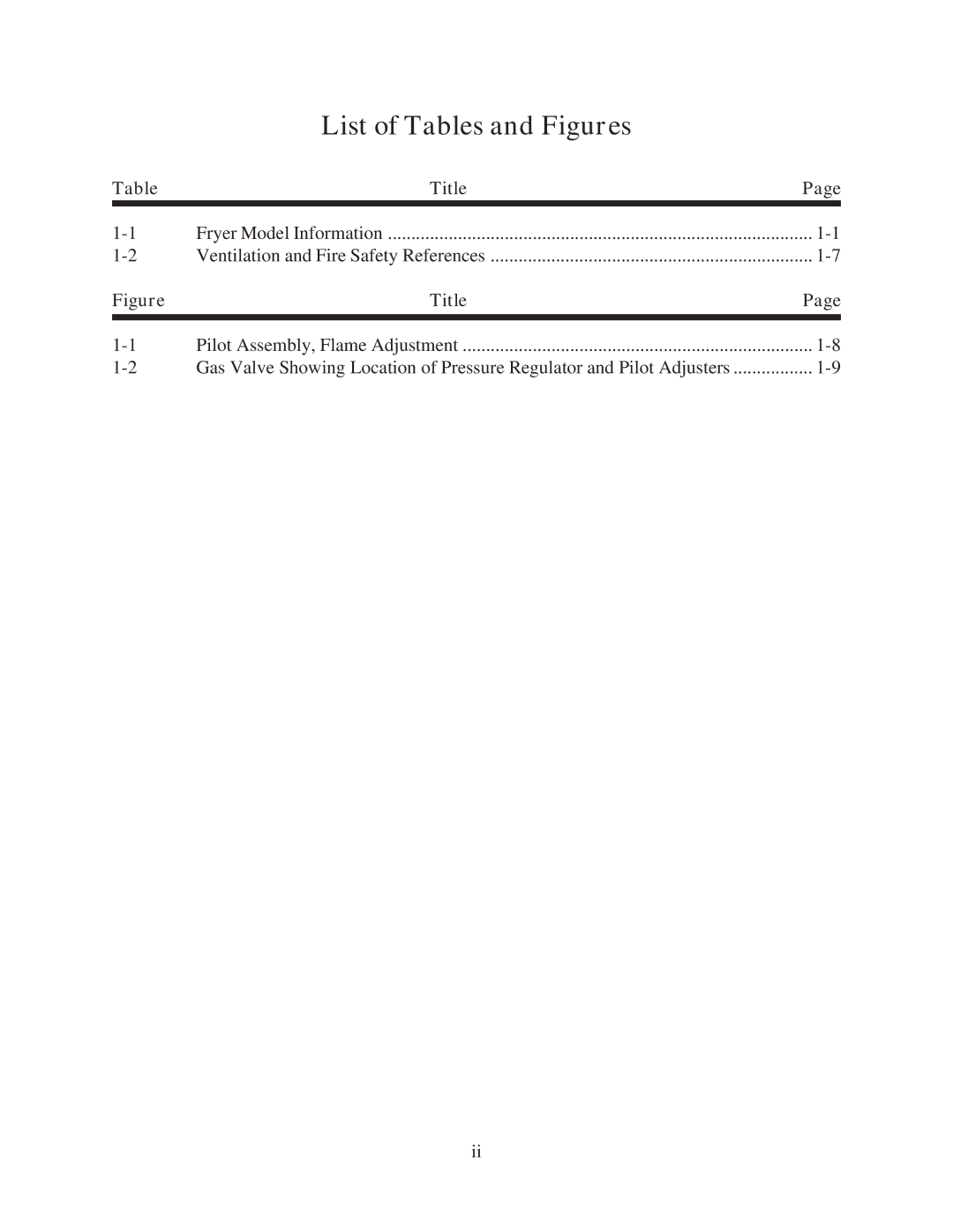 Pitco Frialator 35C+, 45C+ manual List of Tables and Figures 