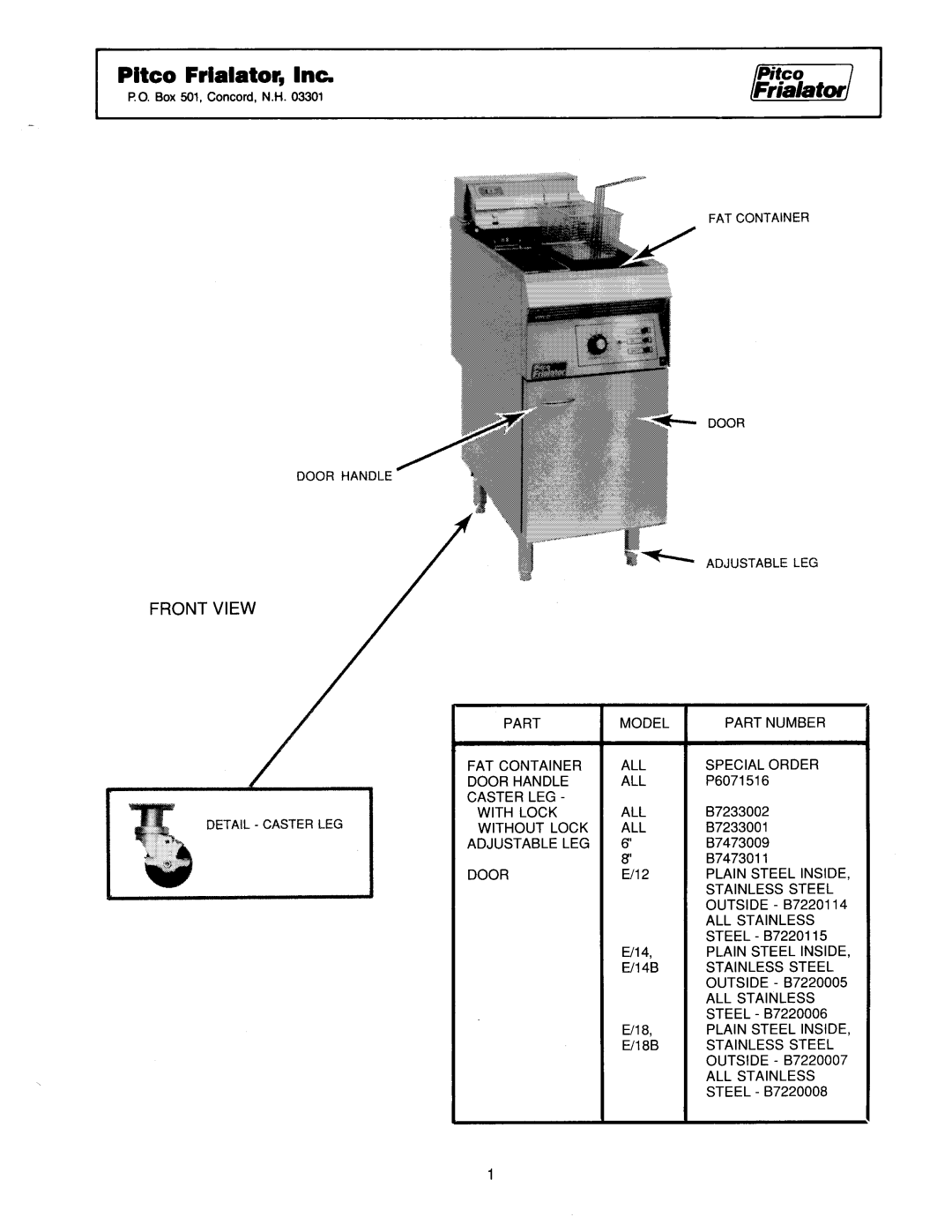 Pitco Frialator E18B, E14B manual 