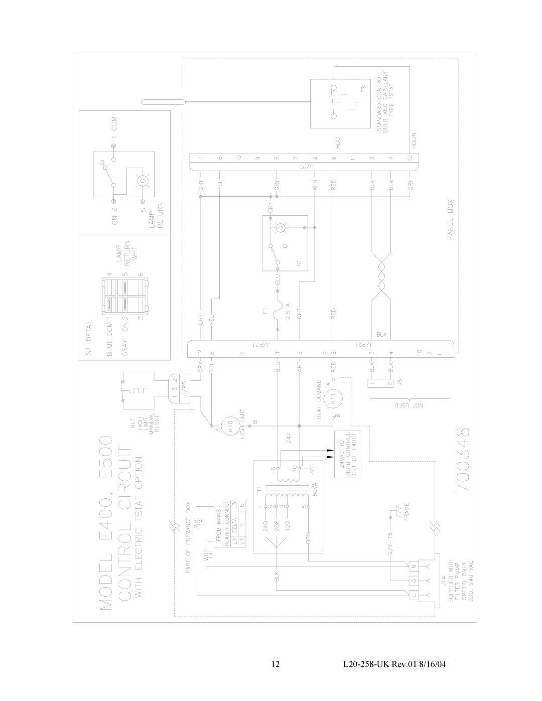 Pitco Frialator E400T, E500D operation manual L20-258-UK Rev.01 8/16/04 