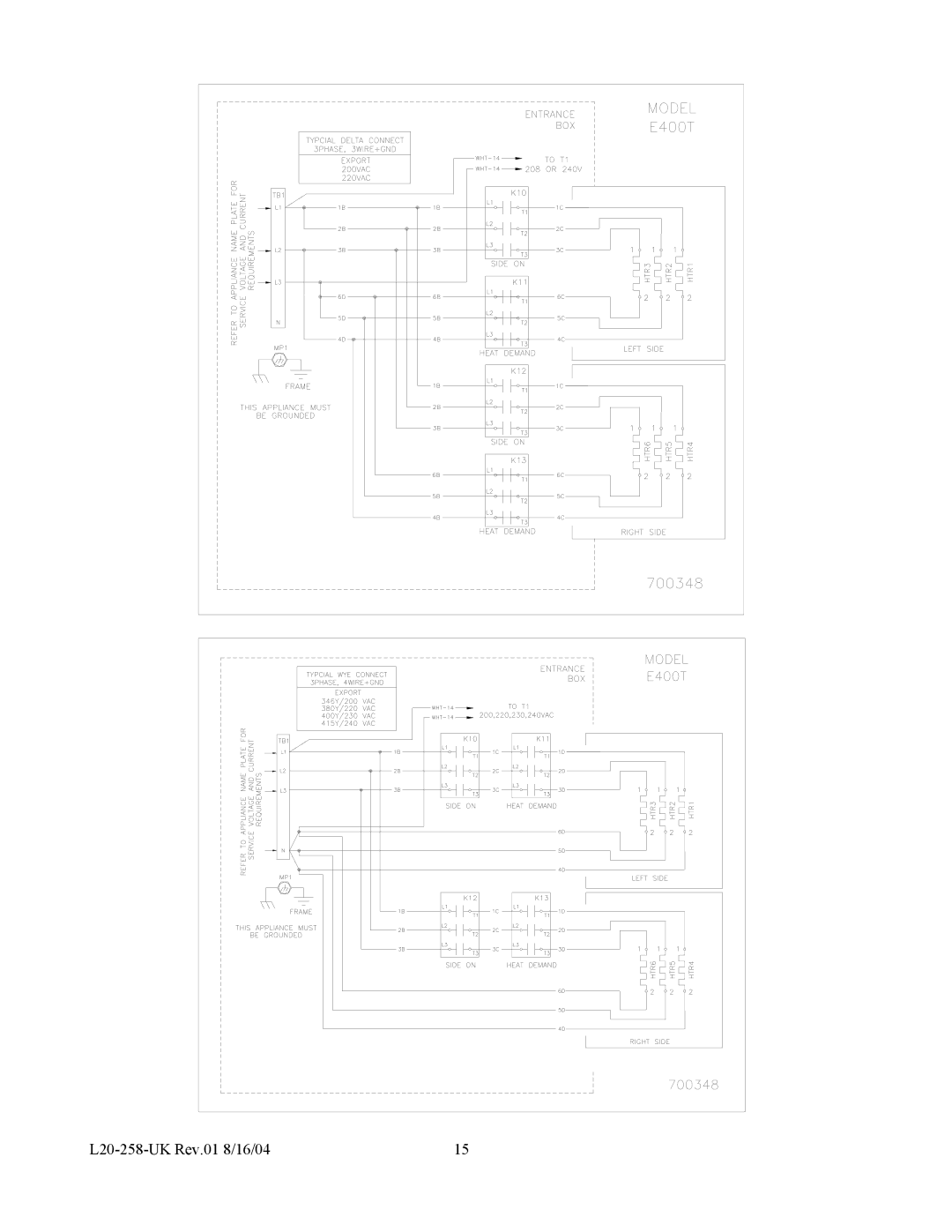 Pitco Frialator E400T, E500D operation manual L20-258-UK Rev.01 8/16/04 