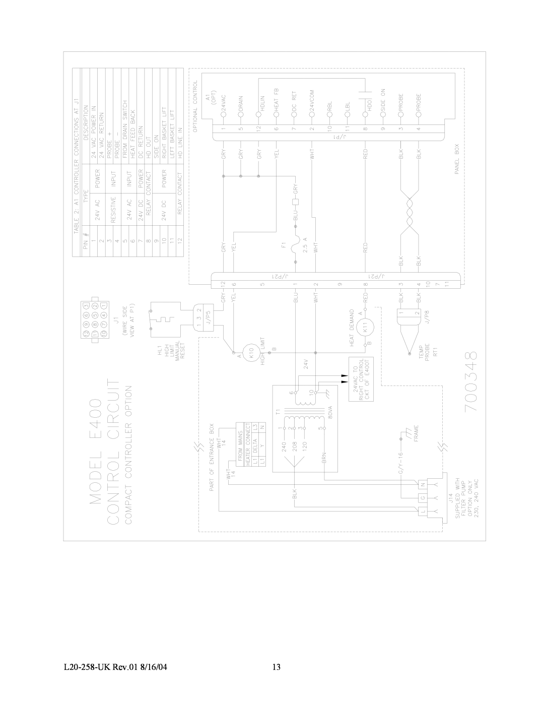 Pitco Frialator E400T, E500D operation manual L20-258-UK Rev.01 8/16/04 