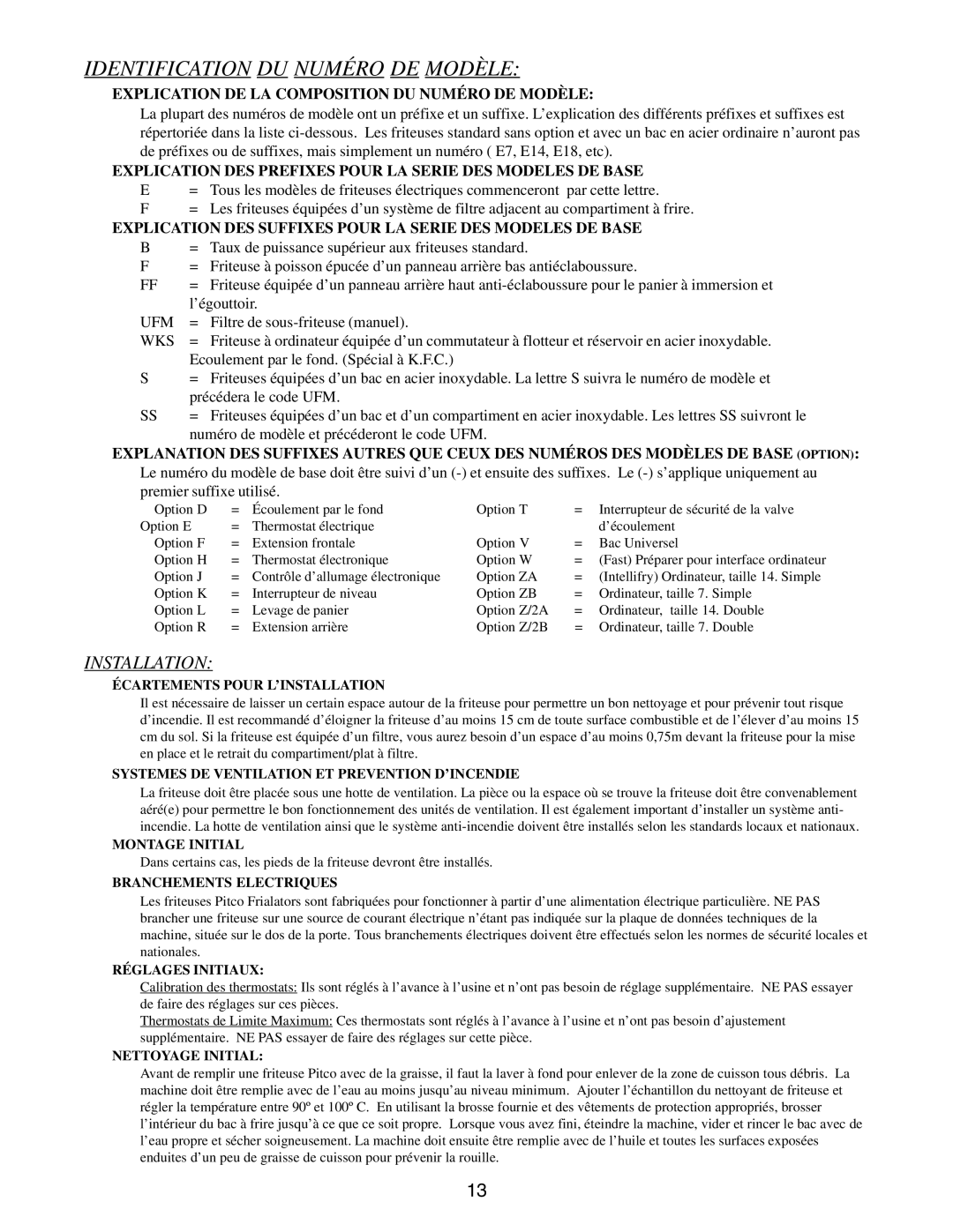 Pitco Frialator E7, E18, E14, E12 manual Explication DE LA Composition DU Numéro DE Modèle 