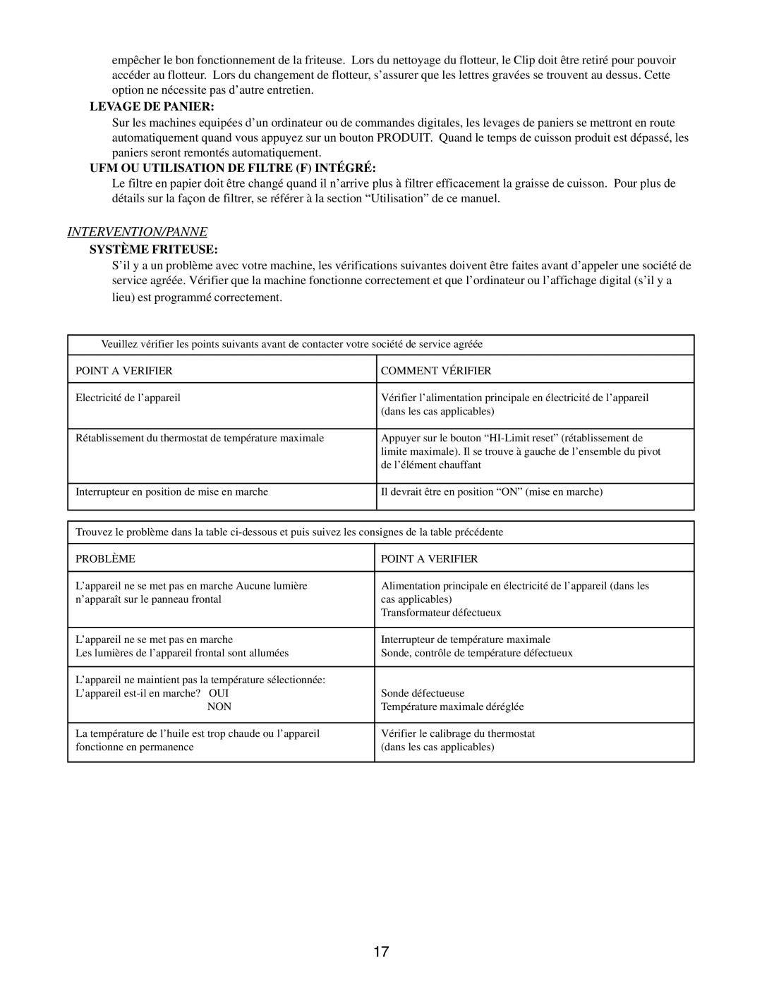 Pitco Frialator E7, E18, E14, E12 manual Levage DE Panier, UFM OU Utilisation DE Filtre F Intégré, Système Friteuse 