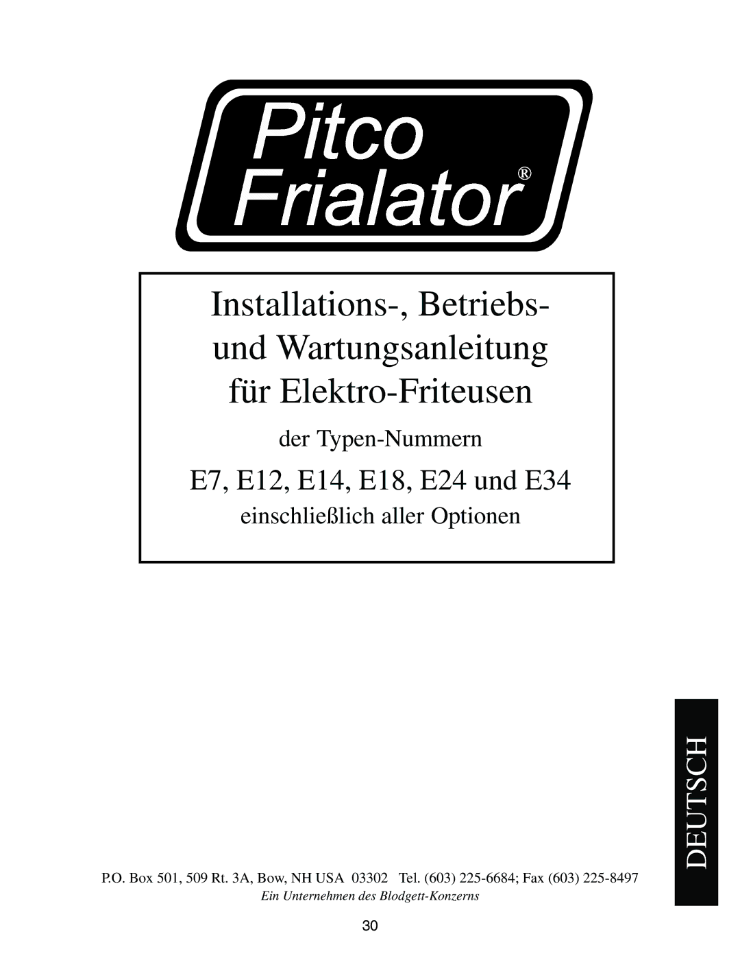 Pitco Frialator E18, E7, E14, E12 manual Deutsch 