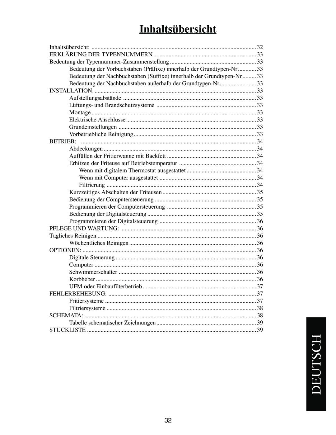 Pitco Frialator E12, E7, E18 Erklärung DER Typennummern, Betrieb, Pflege UND Wartung, Optionen, Fehlerbehebung, Schemata 