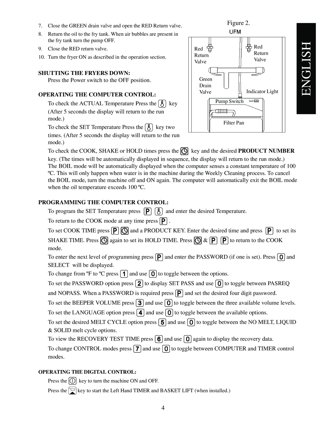 Pitco Frialator E12, E7, E18, E14 manual Operating the Computer Control, Operating the Digital Control 