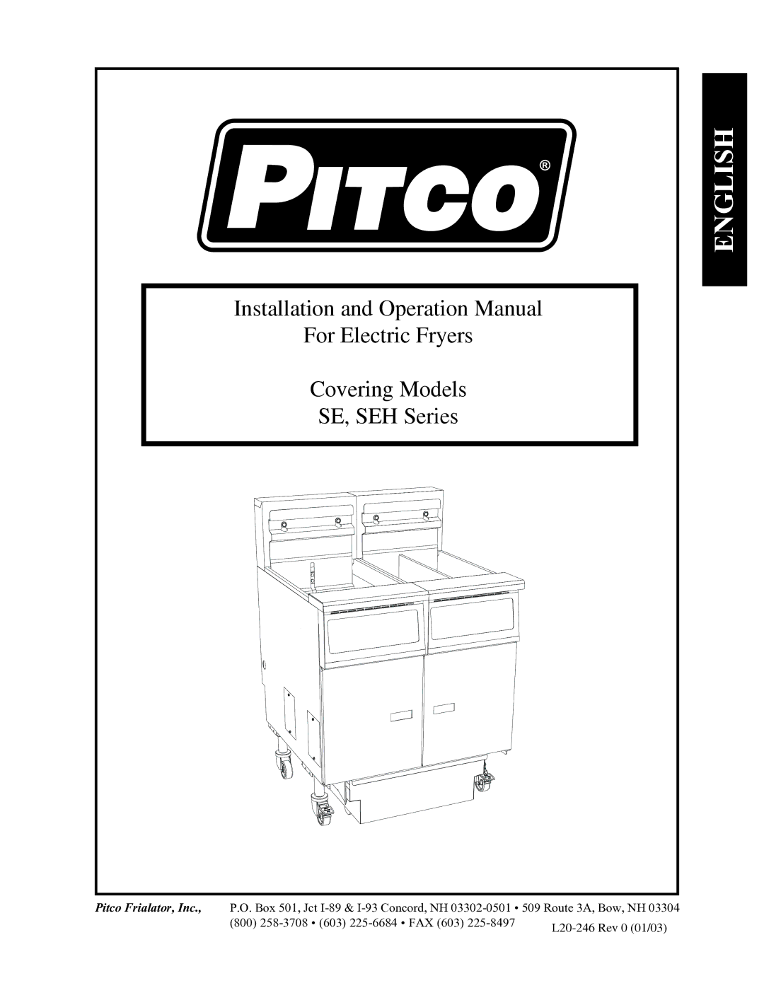 Pitco Frialator SEH, Electric Fryer manual English 