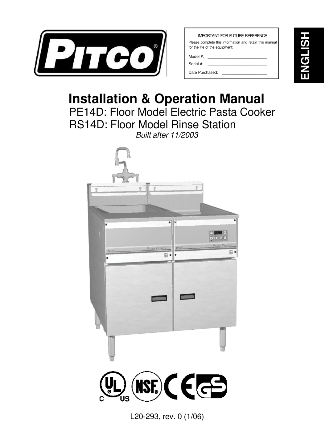 Pitco Frialator L20-293 operation manual English 