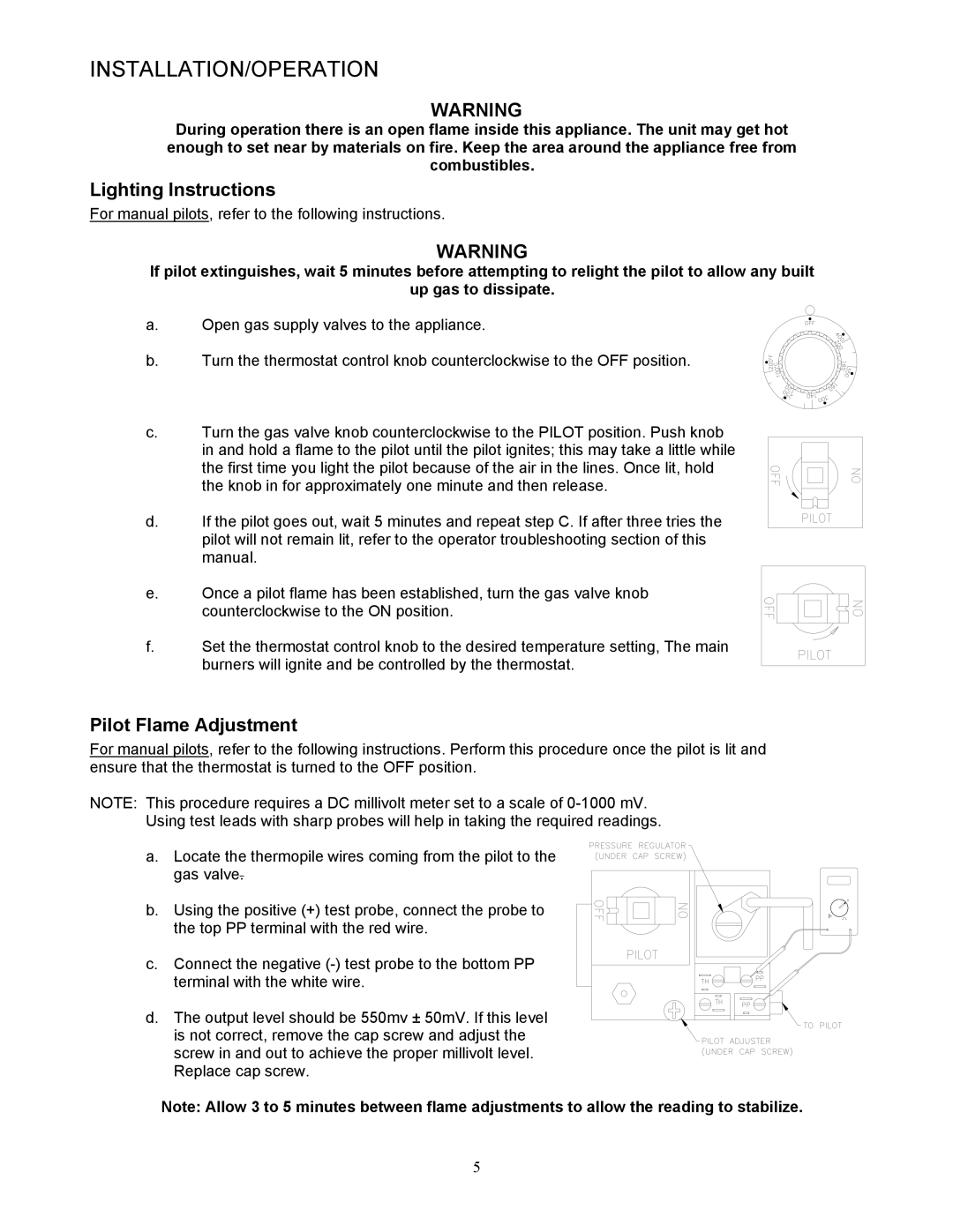 Pitco Frialator L20-299 operation manual Lighting Instructions, Pilot Flame Adjustment 