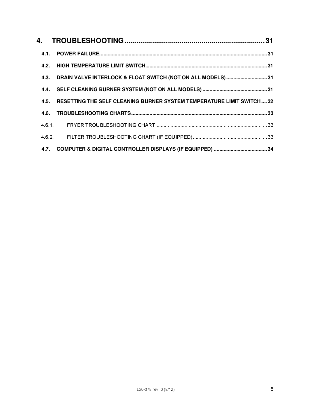 Pitco Frialator L20-378 operation manual Troubleshooting 