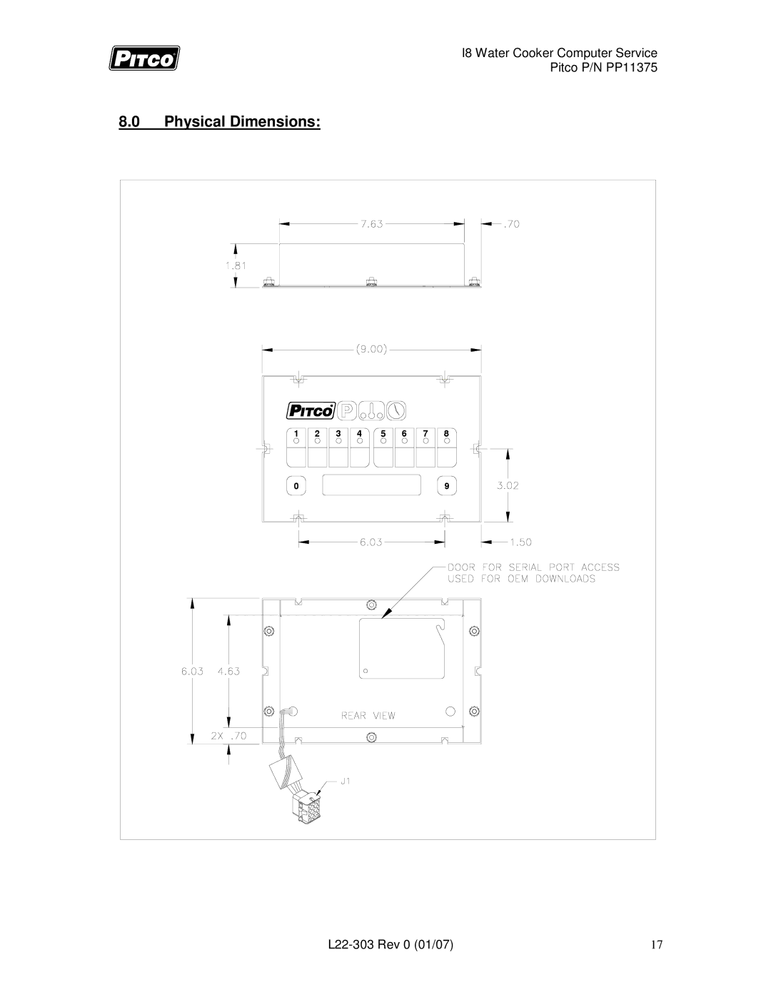 Pitco Frialator L22-303 service manual Physical Dimensions 