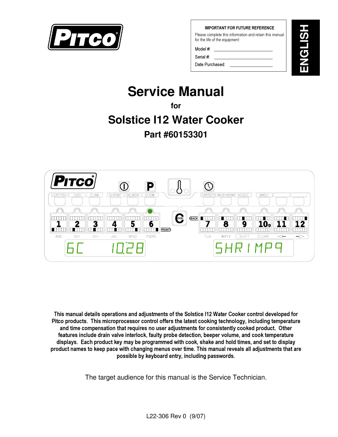 Pitco Frialator L22-306 service manual English 