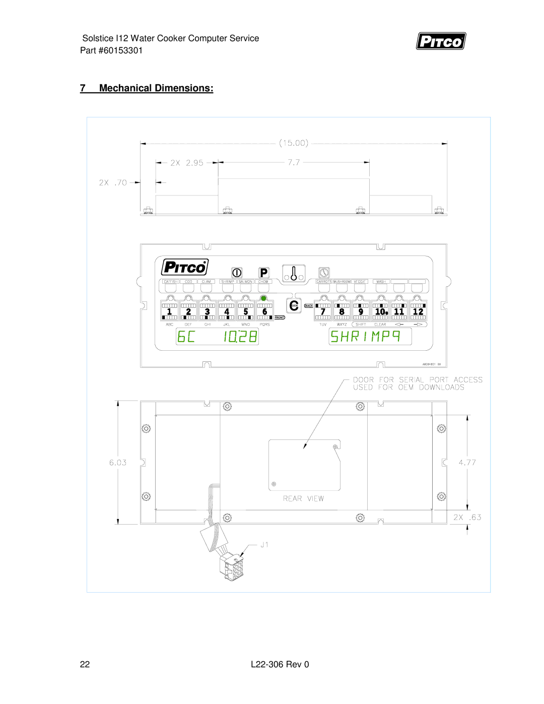 Pitco Frialator L22-306 service manual Mechanical Dimensions 