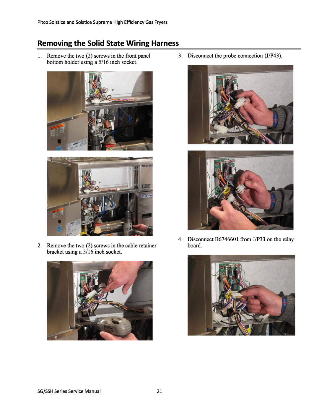 Pitco Frialator L22-345 manual Removing the Solid State Wiring Harness 