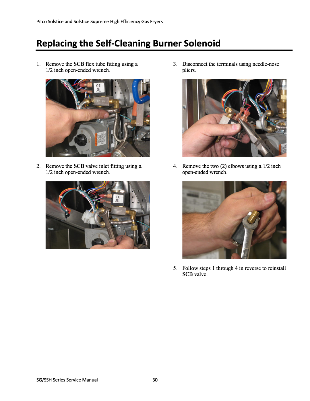 Pitco Frialator L22-345 manual Replacing the Self‐Cleaning Burner Solenoid 