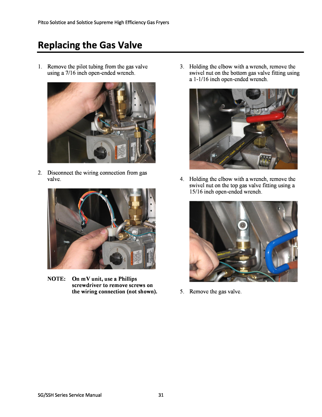Pitco Frialator L22-345 manual Replacing the Gas Valve 