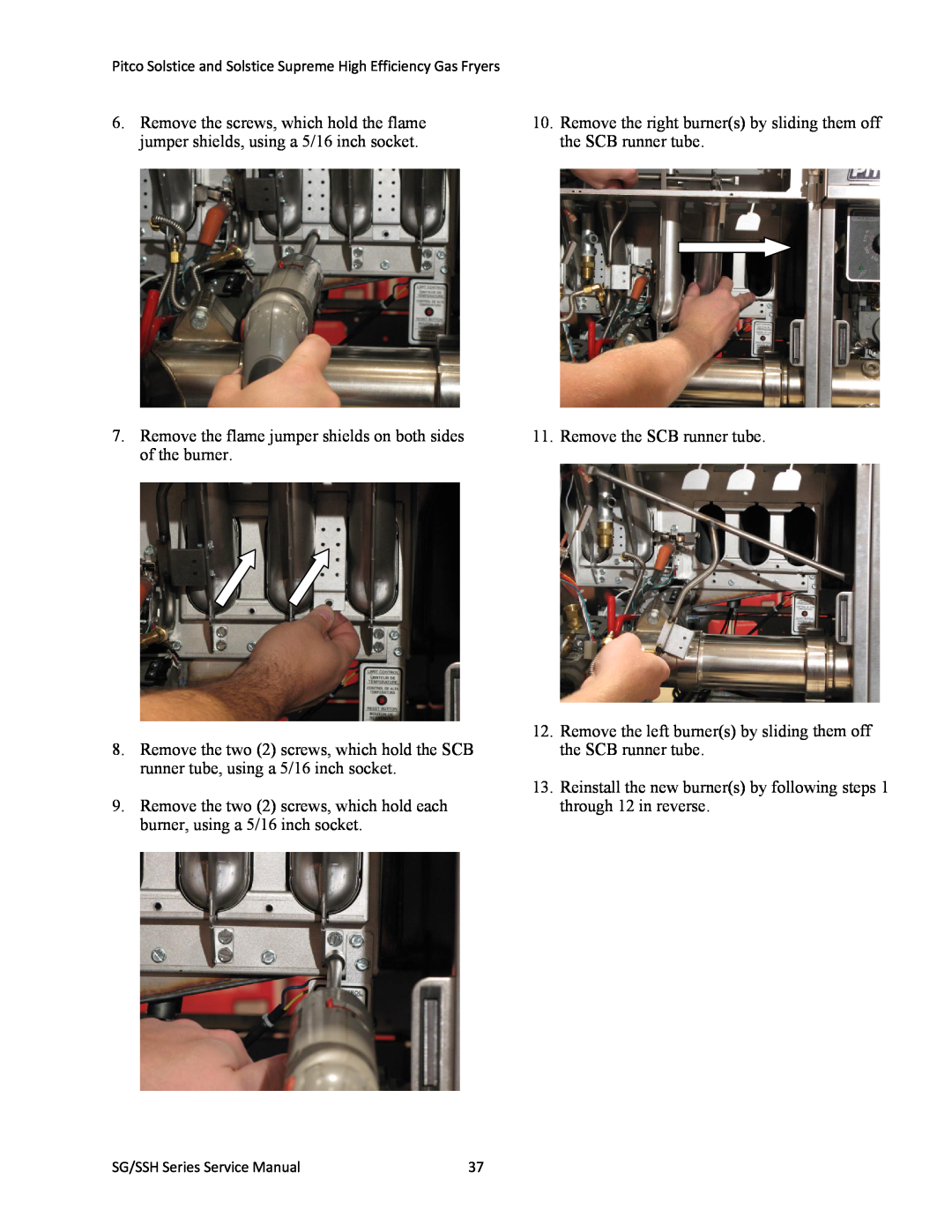 Pitco Frialator L22-345 manual Remove the SCB runner tube 