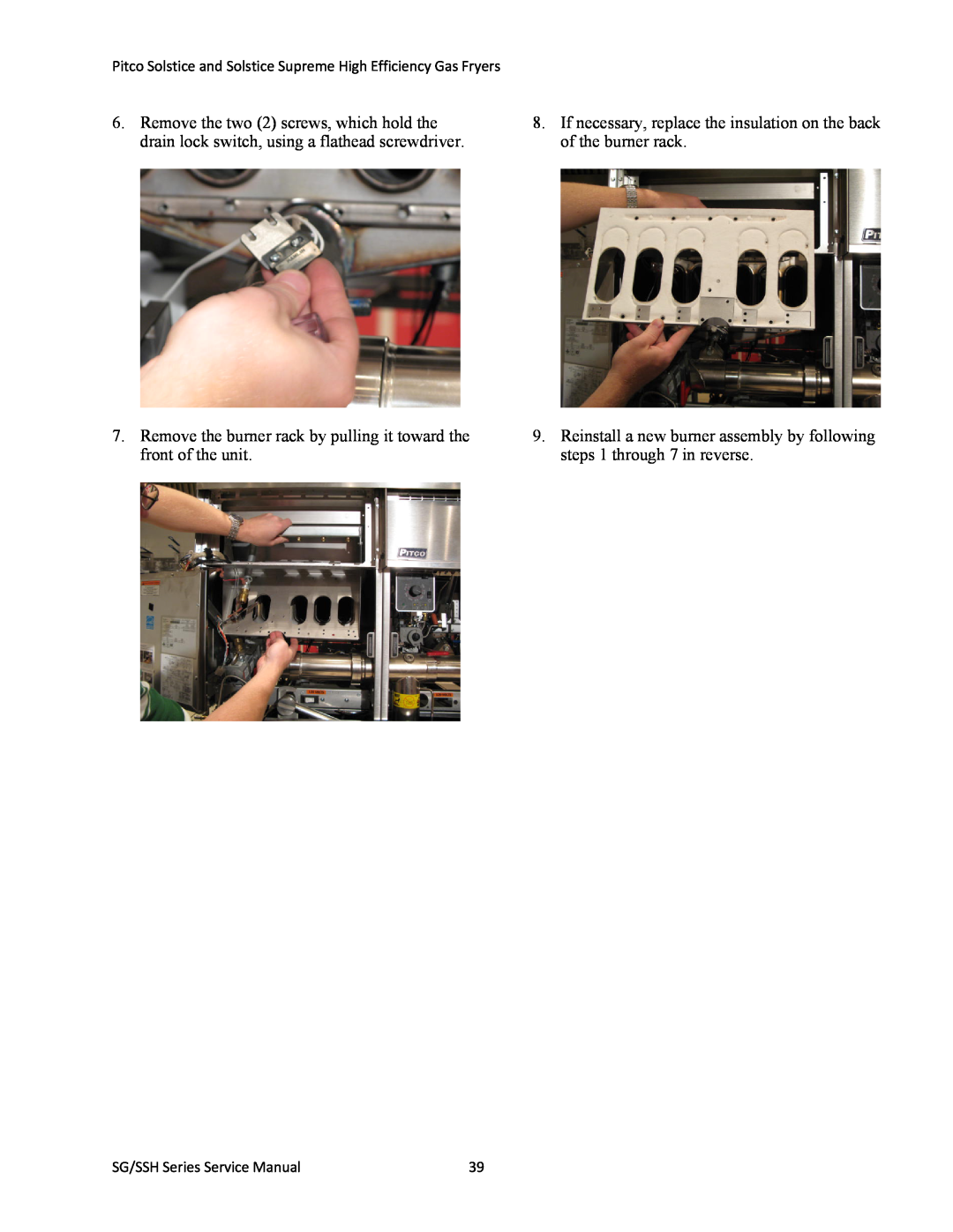 Pitco Frialator L22-345 manual SG/SSH Series Service Manual 
