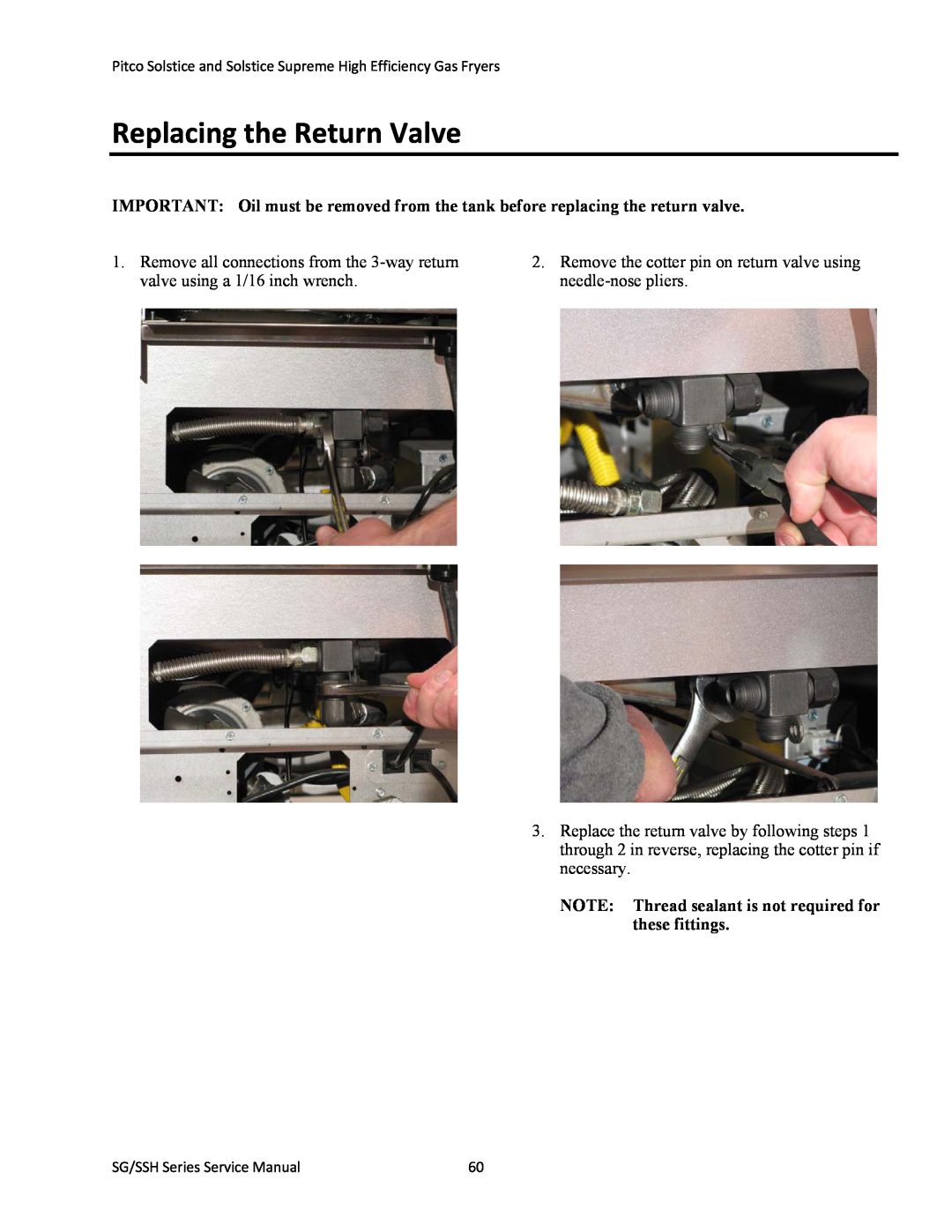 Pitco Frialator L22-345 manual Replacing the Return Valve 