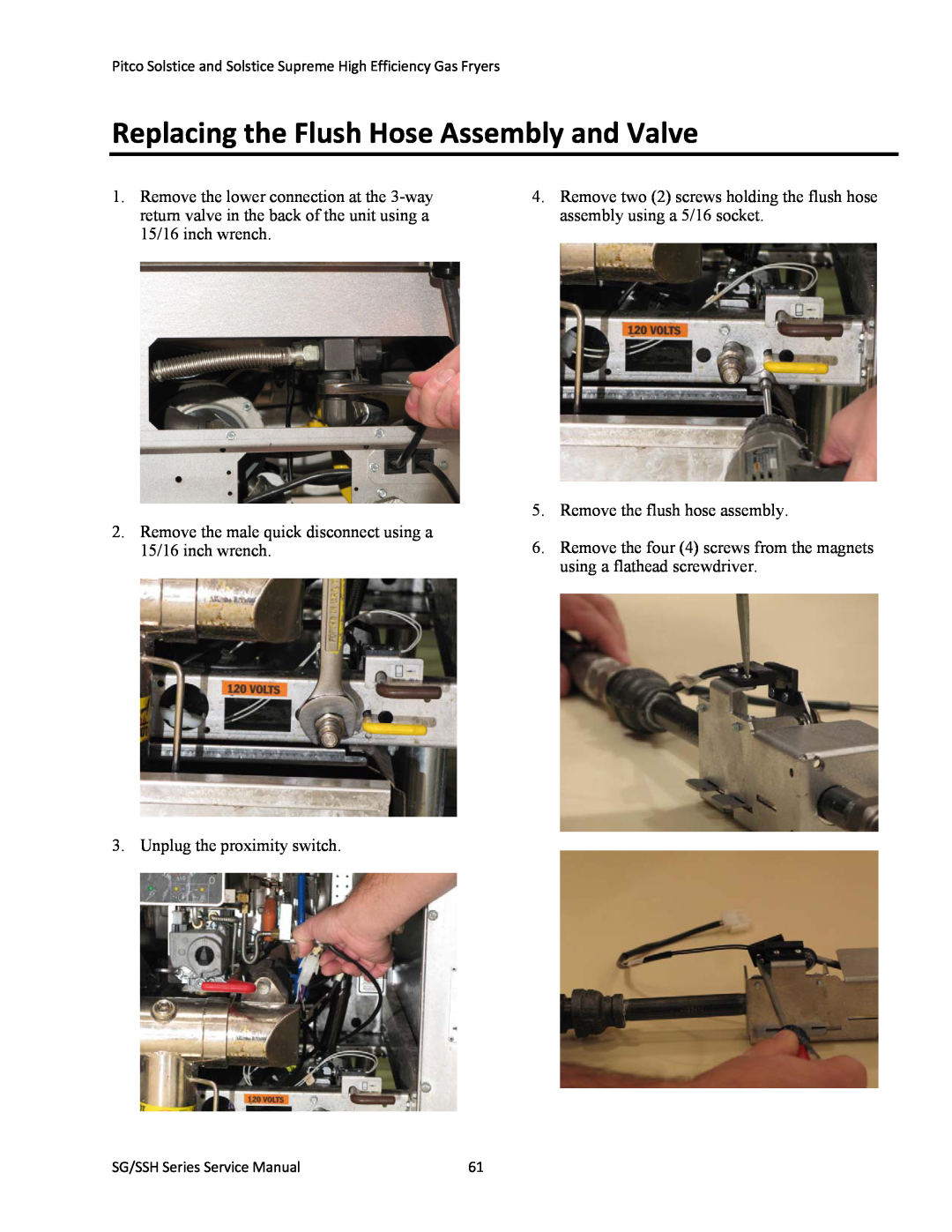 Pitco Frialator L22-345 manual Replacing the Flush Hose Assembly and Valve 