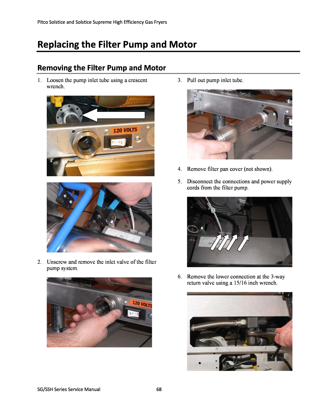 Pitco Frialator L22-345 manual Replacing the Filter Pump and Motor, Removing the Filter Pump and Motor 
