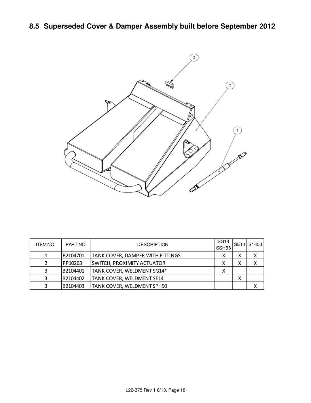 Pitco Frialator L22-375 Rev 1 6/13 manual Superseded Cover & Damper Assembly built before September 