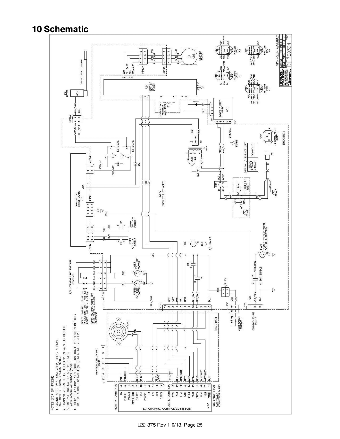 Pitco Frialator L22-375 Rev 1 6/13 manual Schematic 