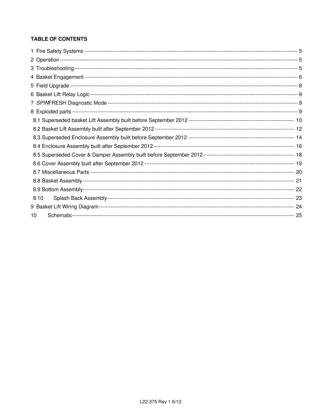 Pitco Frialator L22-375 Rev 1 6/13 manual Table of Contents 