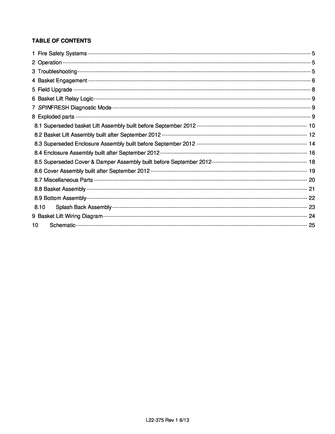 Pitco Frialator L22-375 Rev 1 6/13 manual Table Of Contents 
