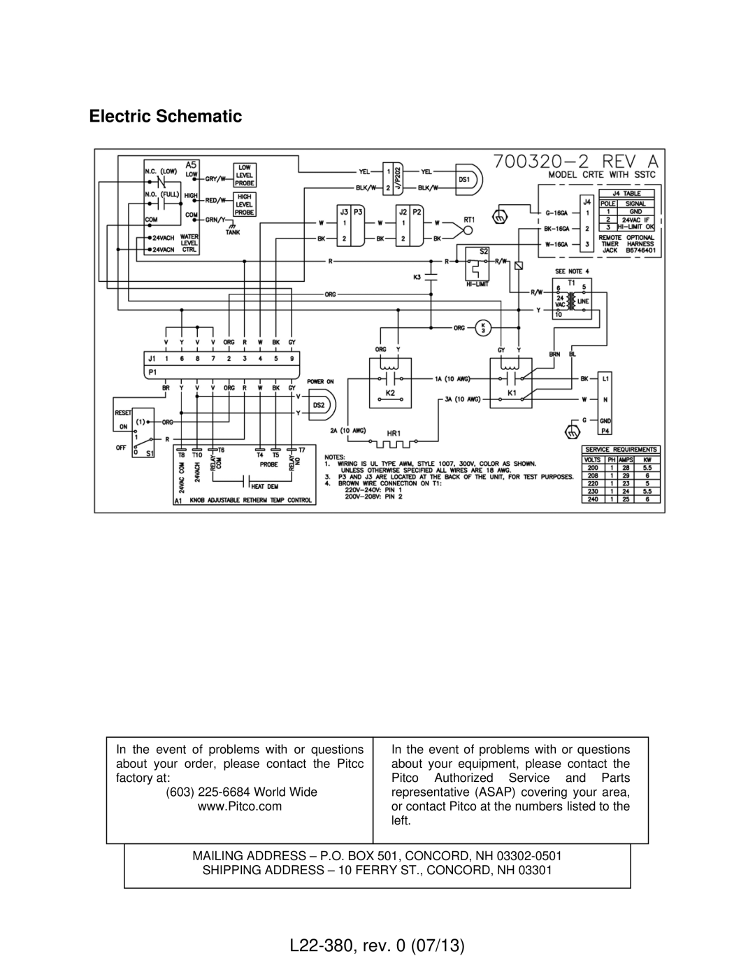 Pitco Frialator L22-380 manual Electric Schematic 