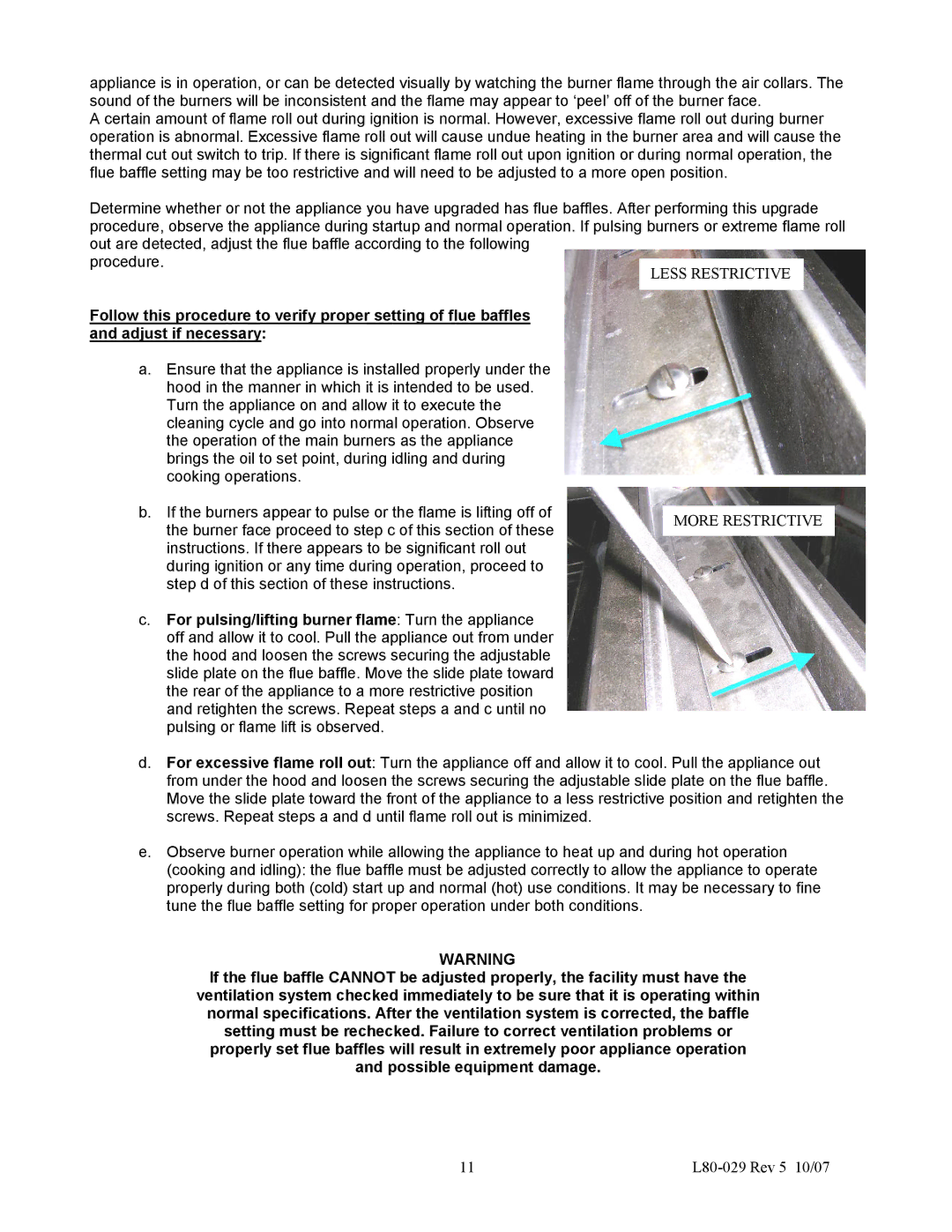 Pitco Frialator L80-029 installation instructions Less Restrictive More Restrictive 