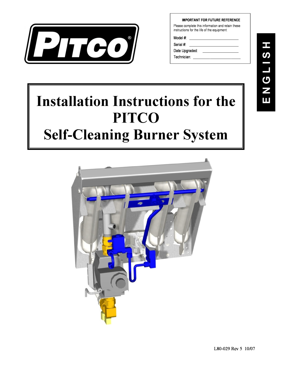 Pitco Frialator L80-029 installation instructions Installation Instructions for the PITCO, Self-CleaningBurner System 