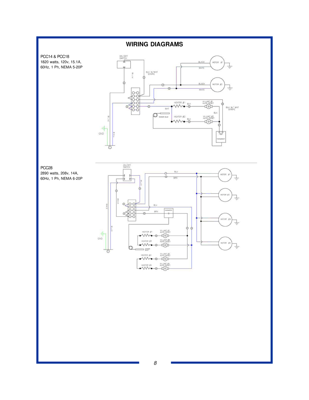 Pitco Frialator PCC18, PCC28, PCC14 specifications Wiring Diagrams 