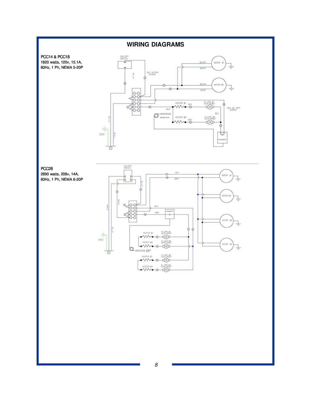 Pitco Frialator specifications Wiring Diagrams, PCC14 & PCC18, PCC28 