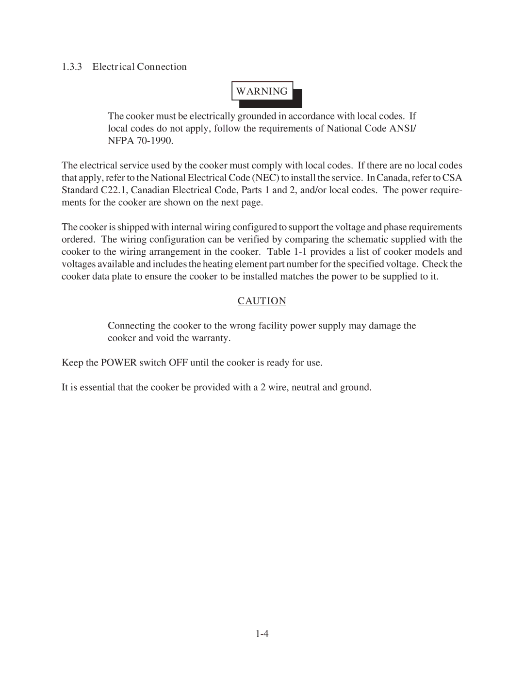 Pitco Frialator PPE14-L, and RSE14 manual Electrical Connection 