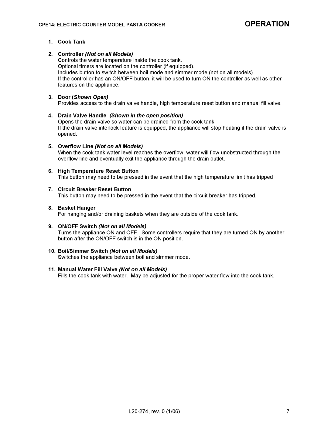 Pitco Frialator RSCPE14 operation manual Operation 