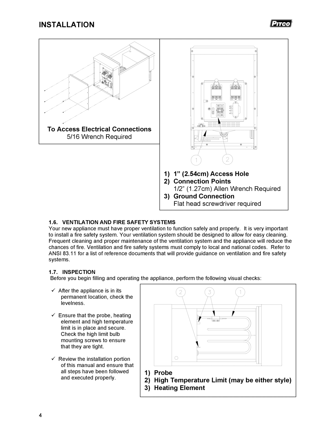 Pitco Frialator RSCPE14 operation manual Ventilation and Fire Safety Systems, Inspection 