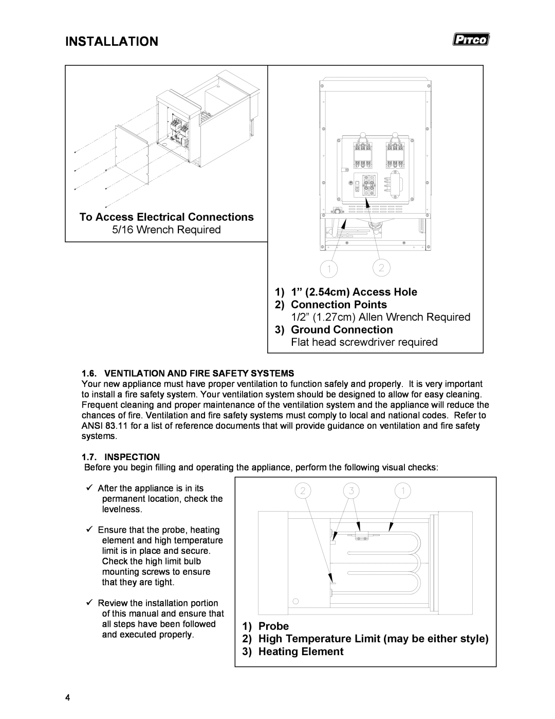 Pitco Frialator RSCPE14 operation manual Installation, To Access Electrical Connections 
